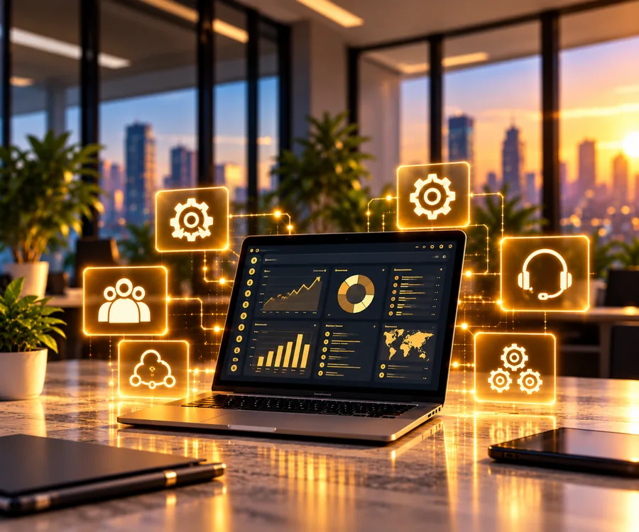 Лаптоп с табло за управление на IT услуги и активи в IBM Maximo IT
