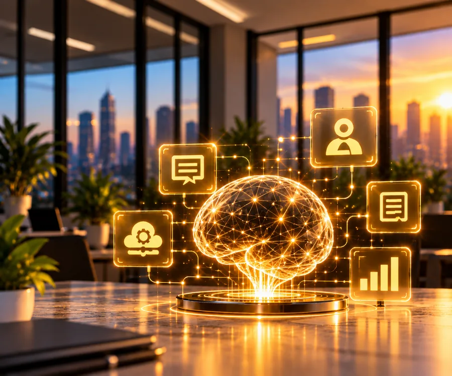 AI мрежа във формата на мозък, свързана с бизнес процеси, IBM watsonx Orchestrate